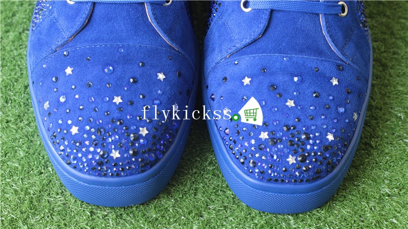 Christian Louboutin Flat Spike Sneaker High Top Blue Suede